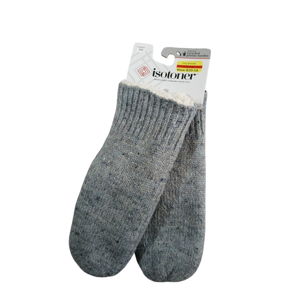 NEW Isotoner Gloves Womens One Size Blue Fog Gray Lined A405K2